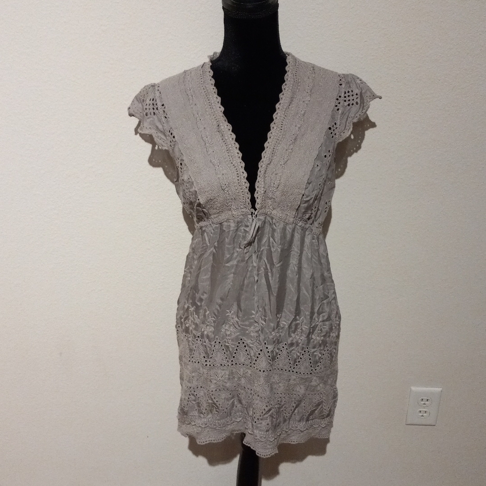 VINTAGE JOHNNY WAS light purple/gray dress top, 100% silk, size small, $285.00